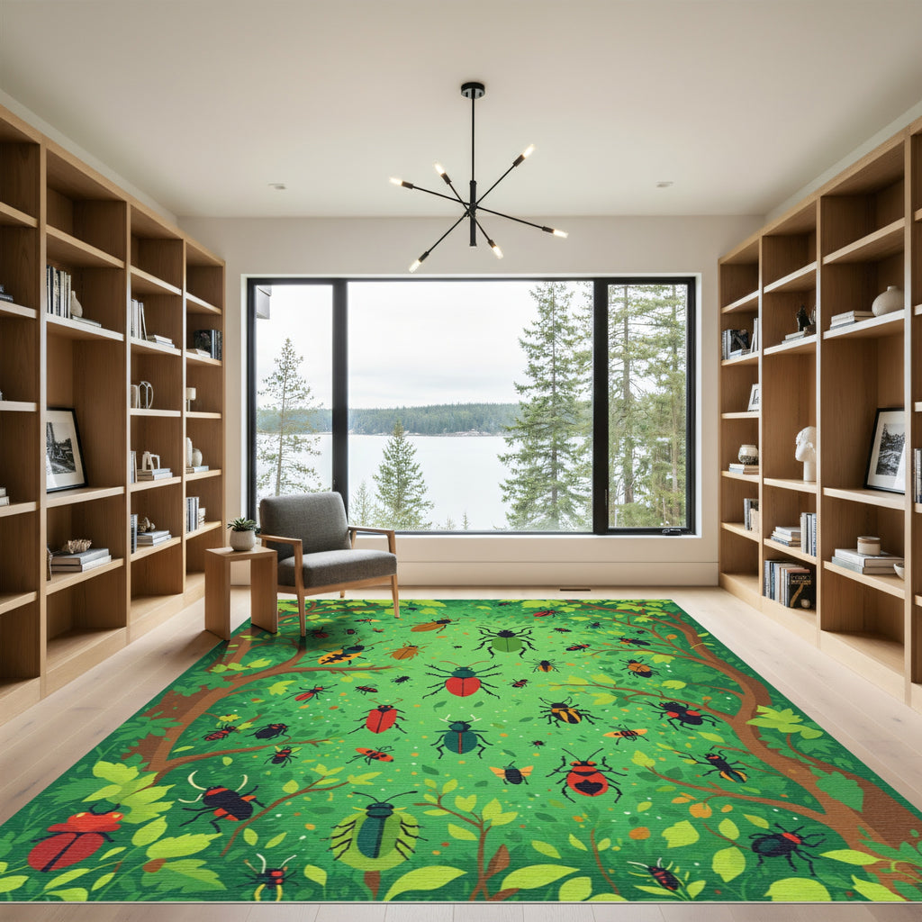 Green Forest Insects Collection Rug