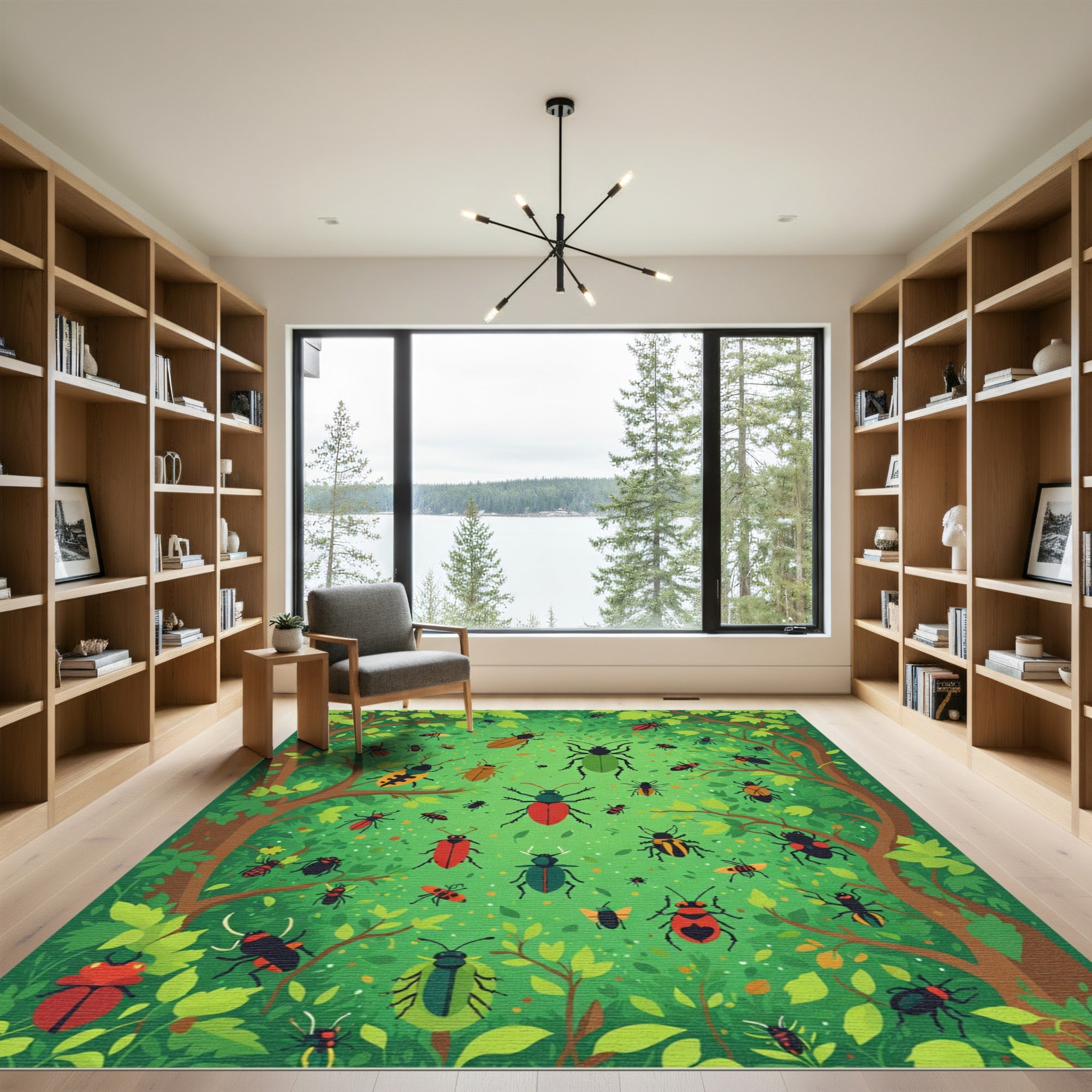 Green Forest Insects Collection Rug