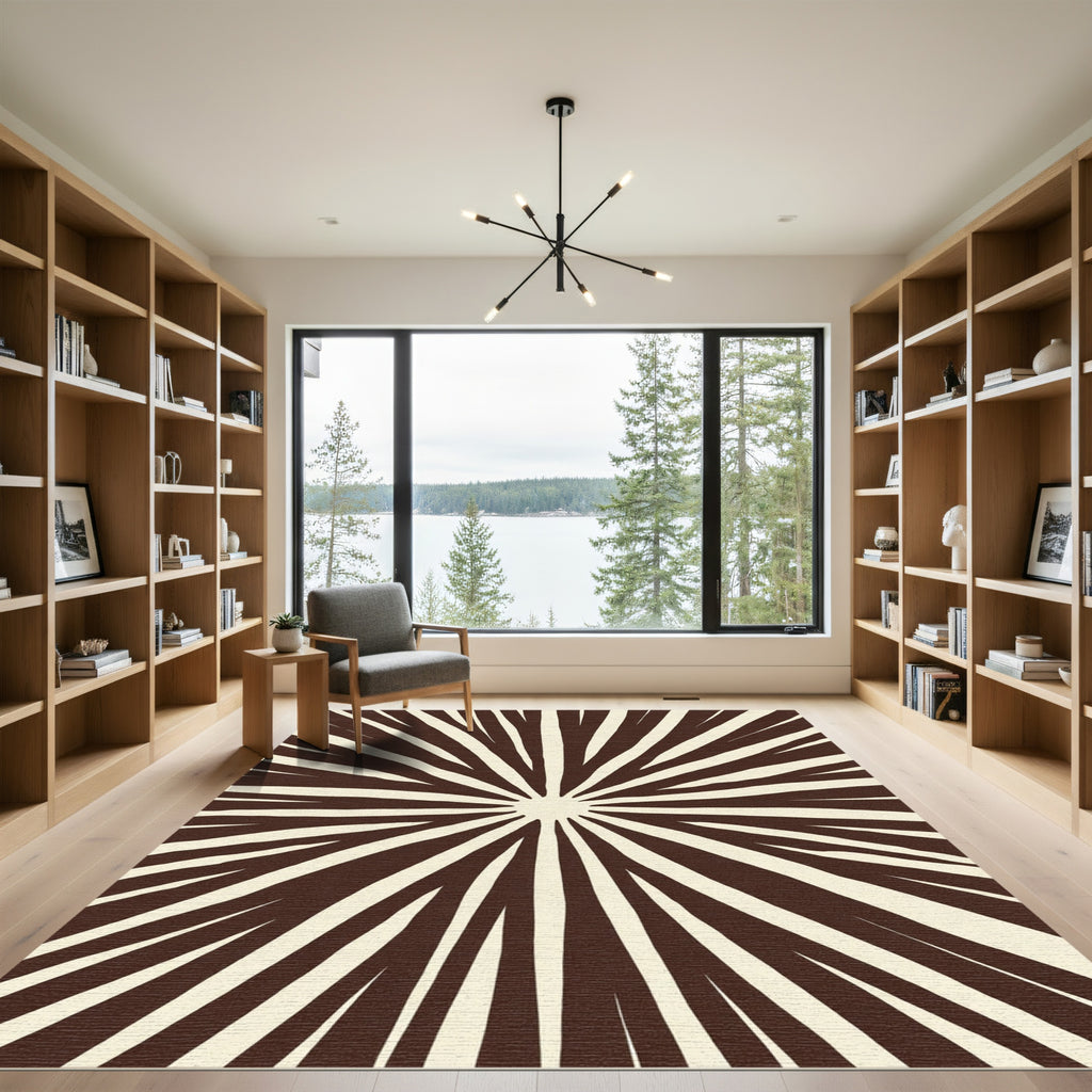 Radiating Sunburst Brown Cream Rug