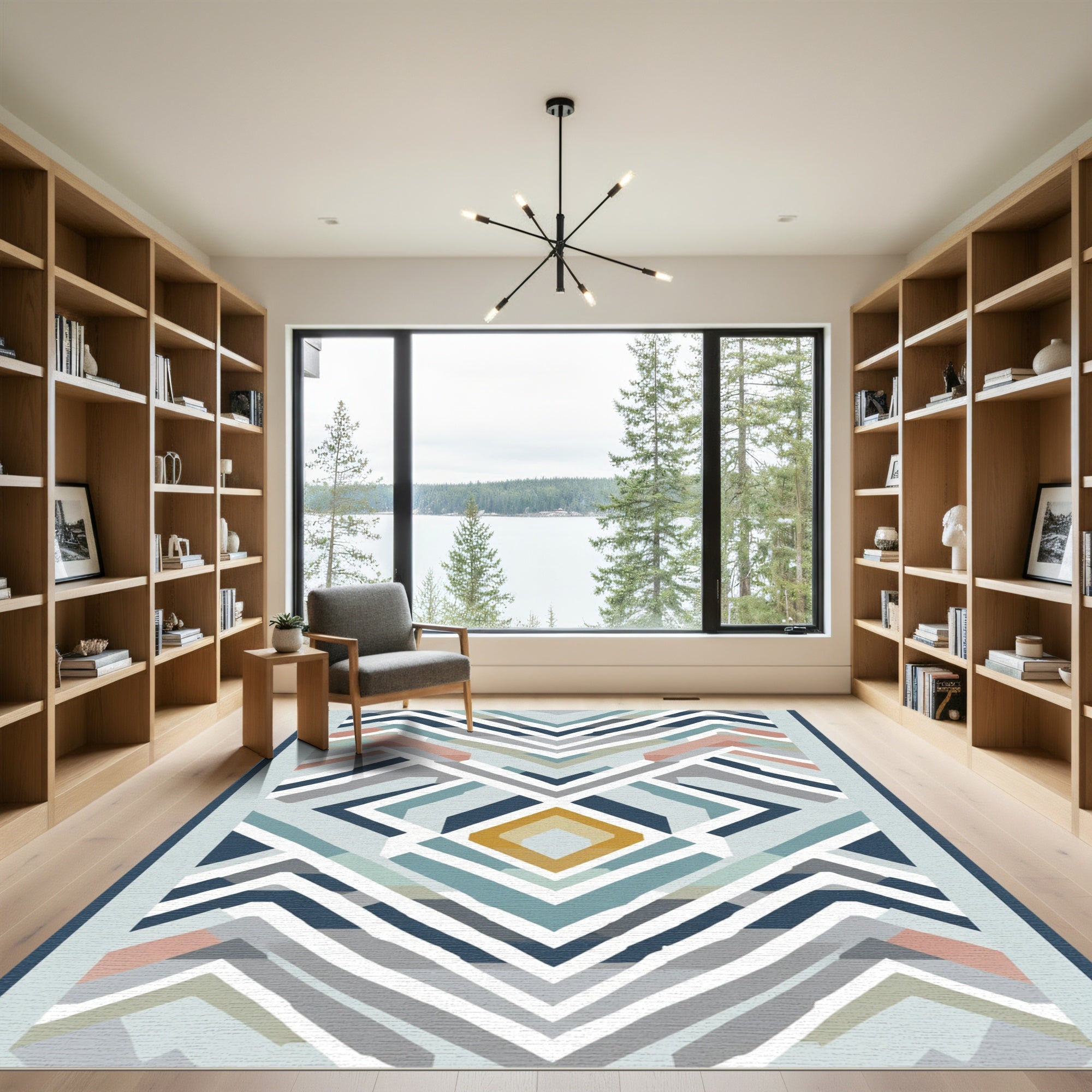 Geometric Diamond Chevron Inlay Rug