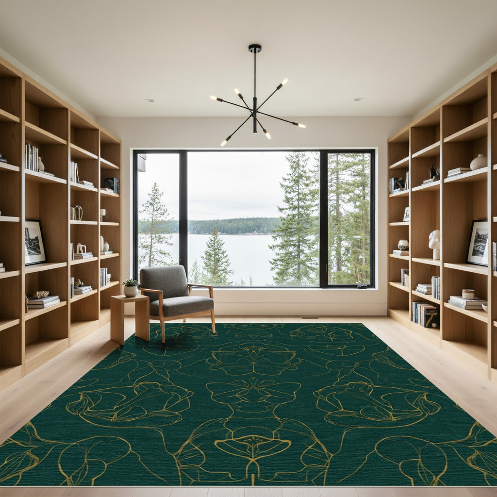 Emerald Gold Abstract Symmetrical Figures Rug