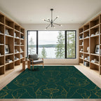 Emerald Gold Abstract Symmetrical Figures Rug