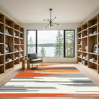 Modern Abstract Orange Gray Stripes Rug