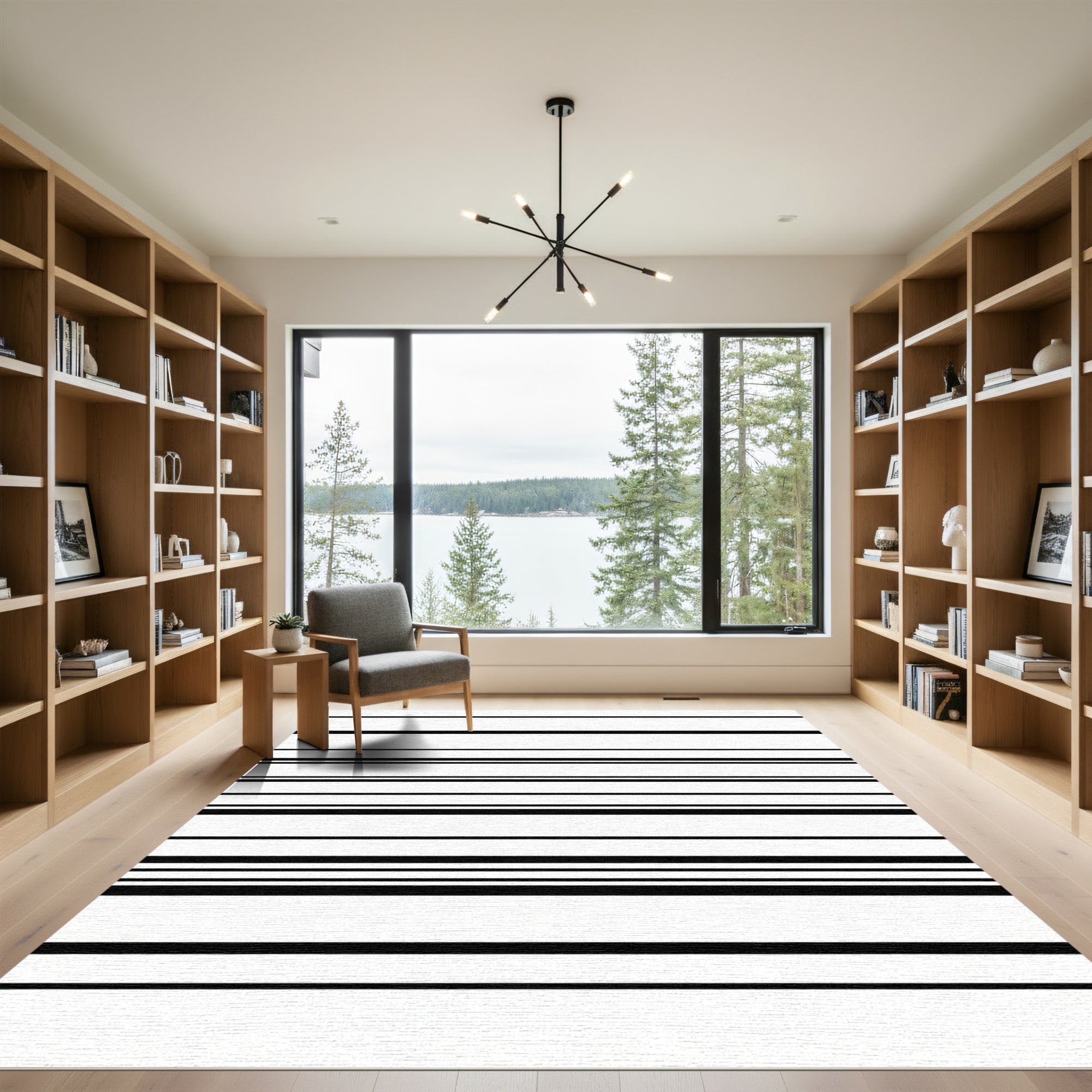 Modern Black White Striped Harmony Rug