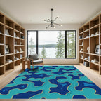 Deep Blue Teal Abstract Organic Flow Rug