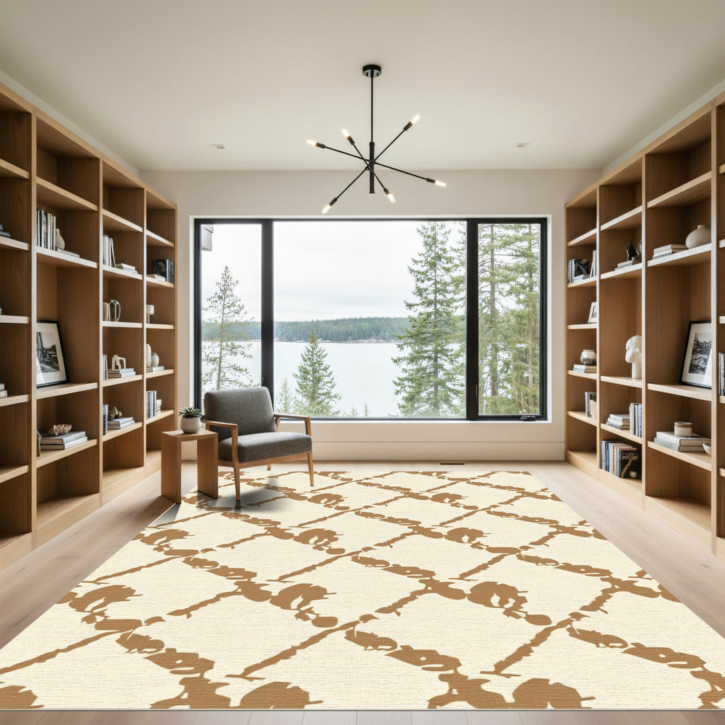 Tan and Cream Abstract Lattice Rug