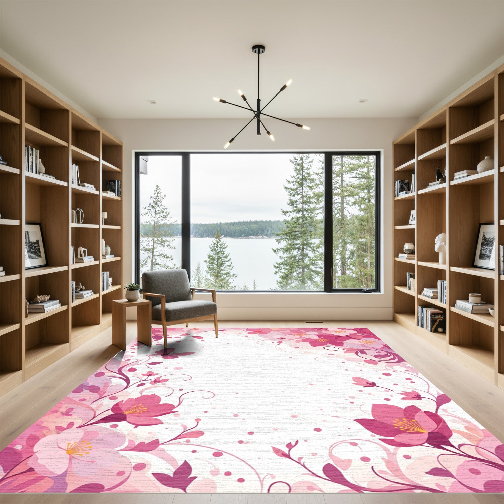 Pink Cherry Blossom Butterfly Garden Rug