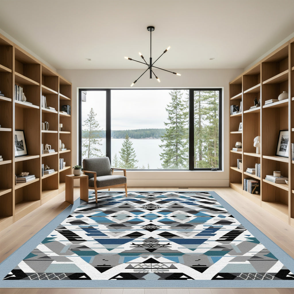 Geometric Blue Black Triangles Diamond Rug