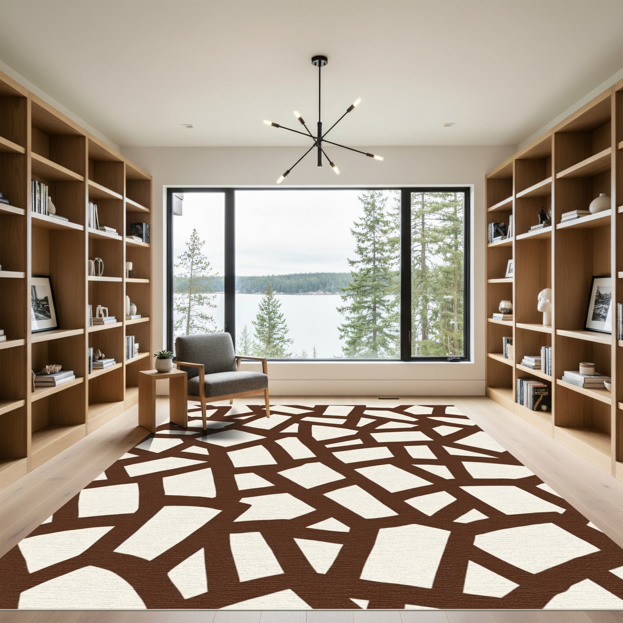 Abstract Brown Cracked Tile Layout Rug
