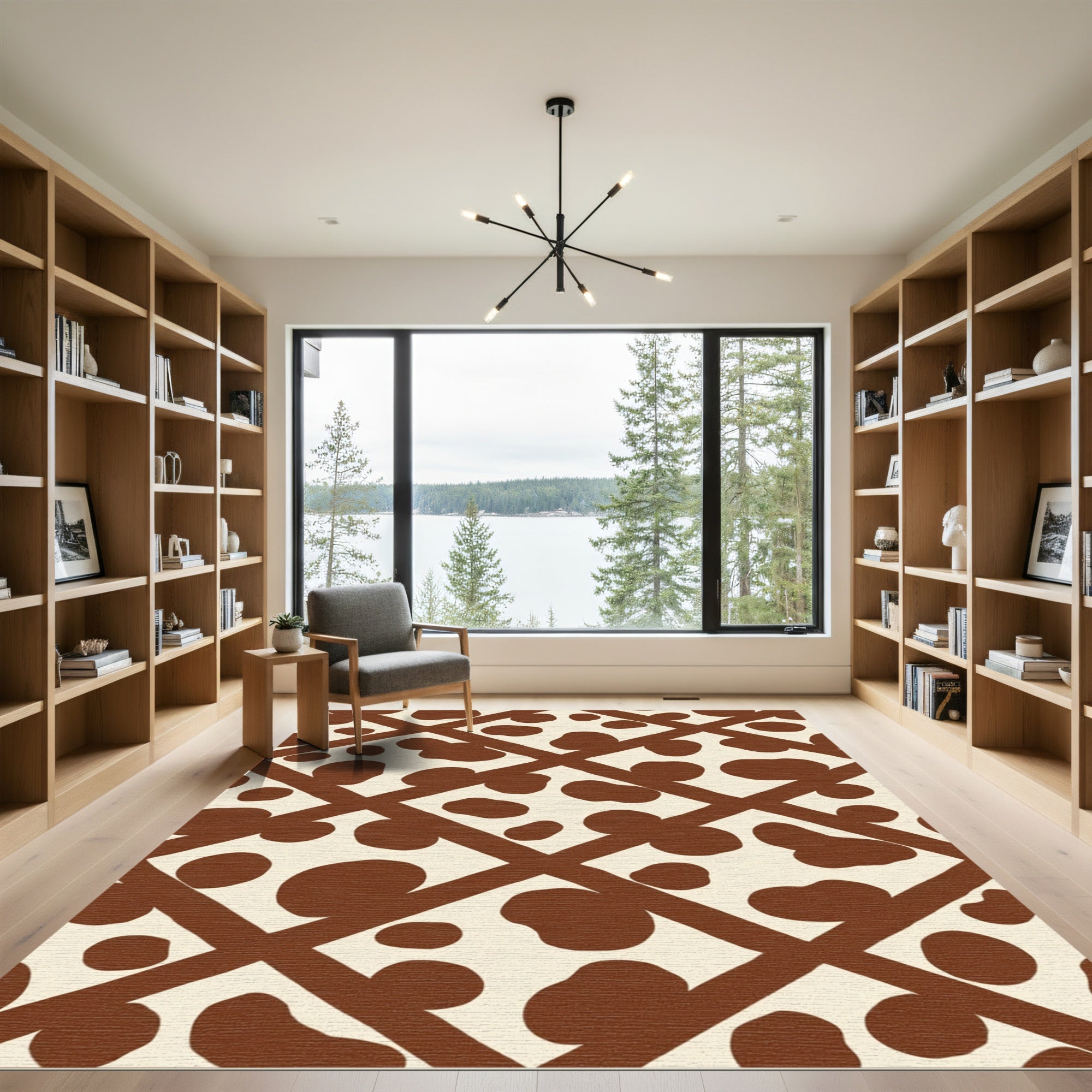 Brown Cream Lattice Spots Rug