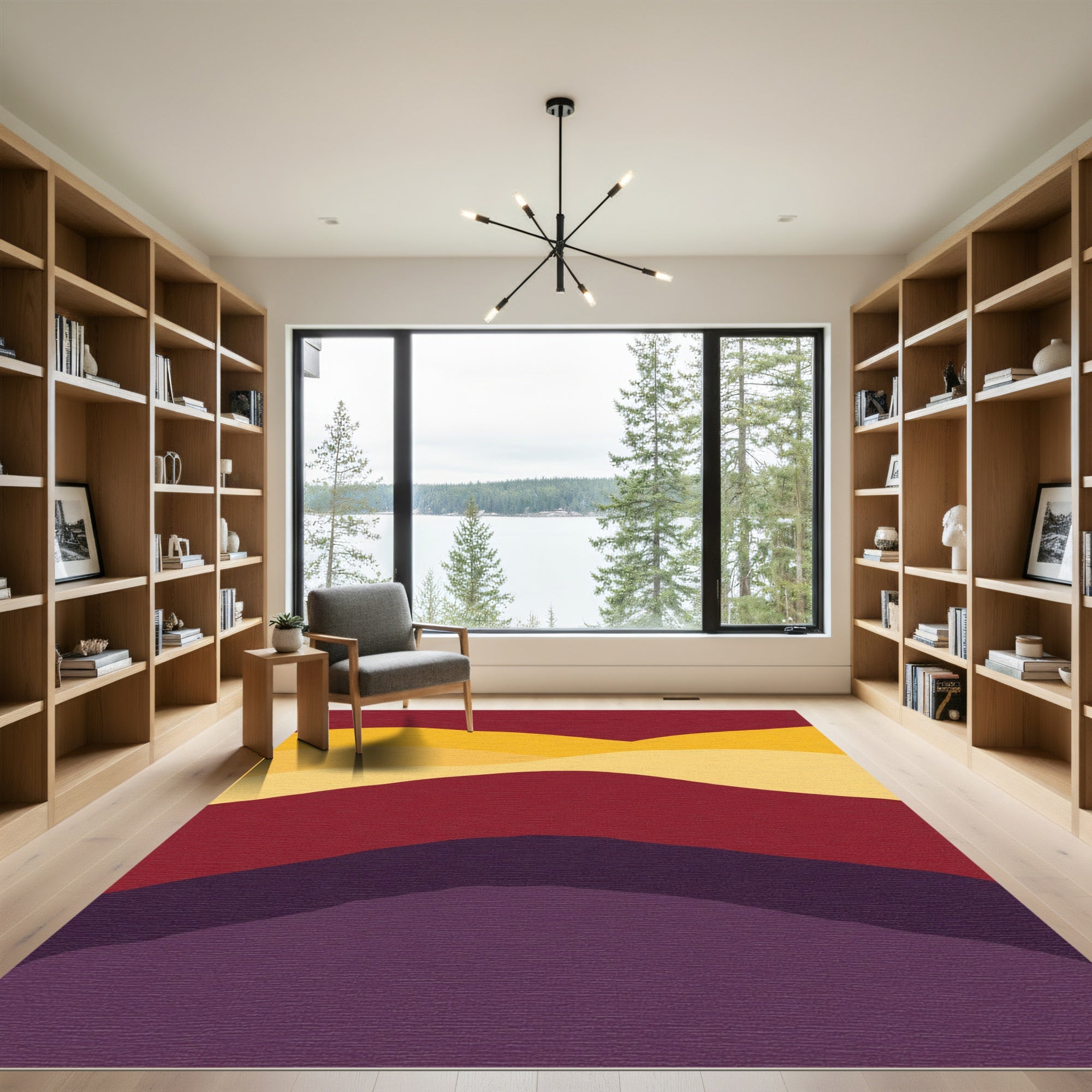 Crimson Yellow Layered Landscape Rug