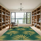 Golden Palm Frond Dark Green Rug