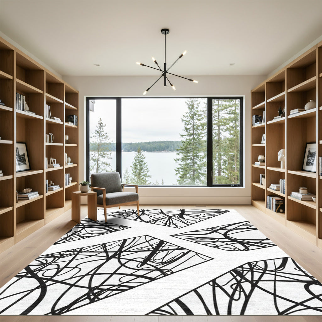 Monochrome Organic Line Art Diamond Rug