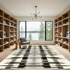 Abstract Black Gold Stripe Rectangles Rug