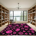 Vibrant Hot Pink Abstract Whimsical Figures Rug