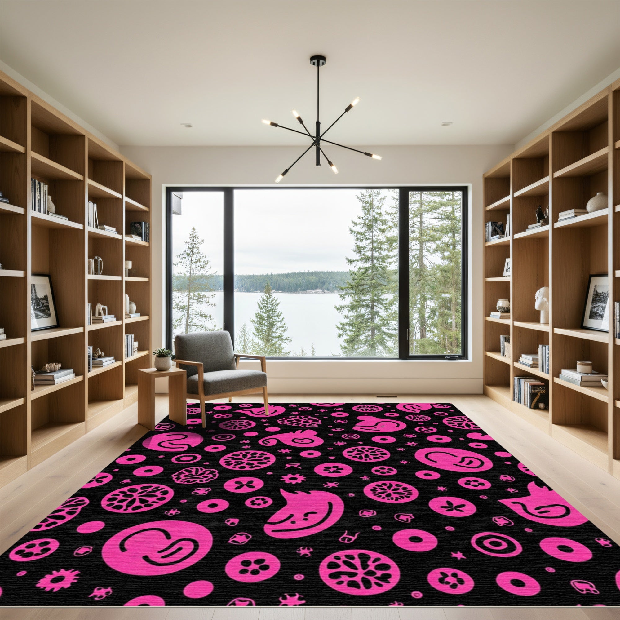 Vibrant Hot Pink Abstract Whimsical Figures Rug