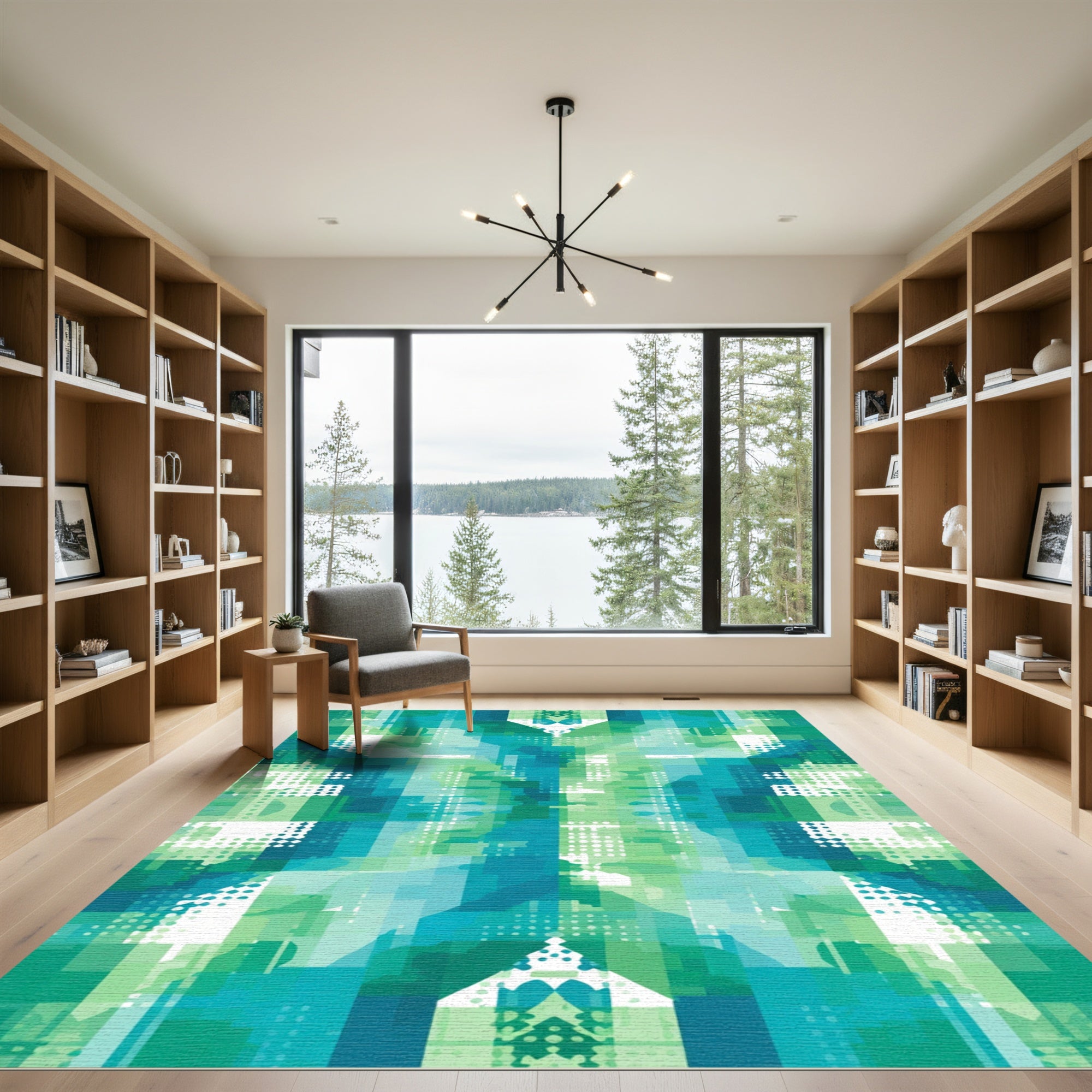 Abstract Geometric Teal Green Rug