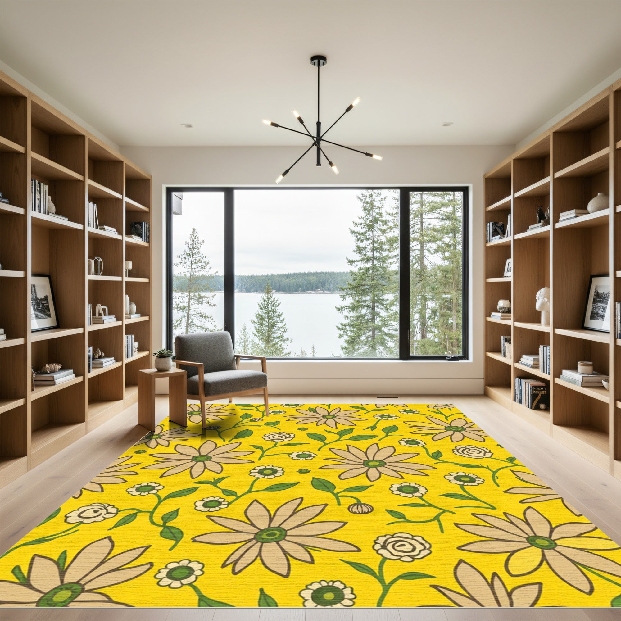 Retro Yellow Daisy Garden Rug