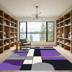 Modern Abstract Purple Gray Geometric Forms Rug