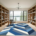 Modern Blue Geometric Herringbone Rug
