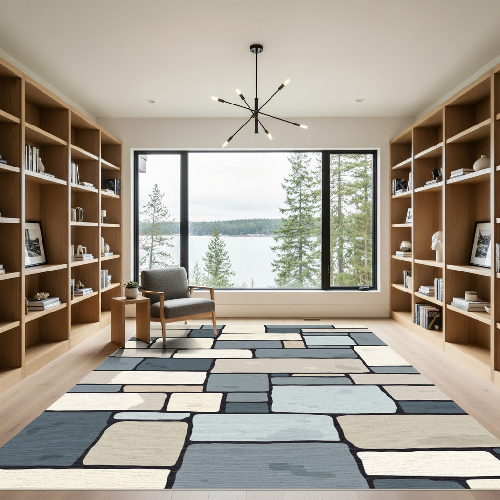Neutral Tones Stacked Stone Blocks Rug