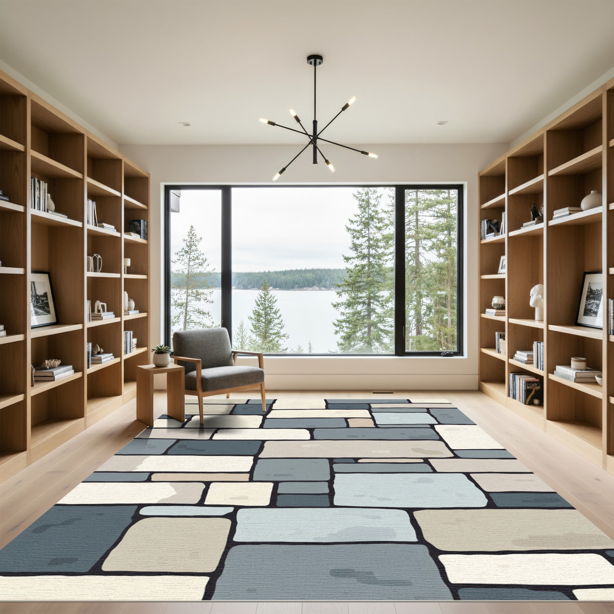Neutral Tones Stacked Stone Blocks Rug
