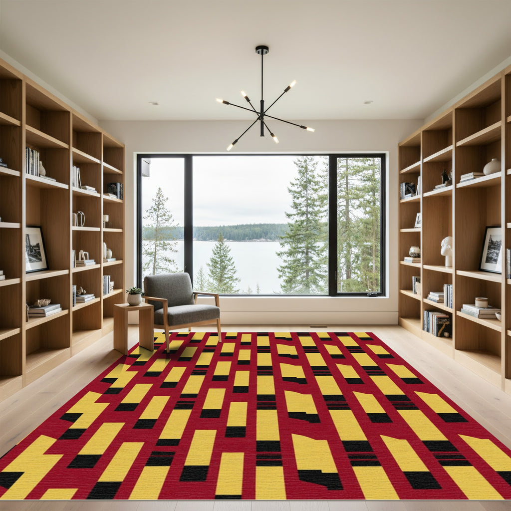 Red Yellow Black Abstract Rectangles Rug