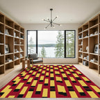 Red Yellow Black Abstract Rectangles Rug