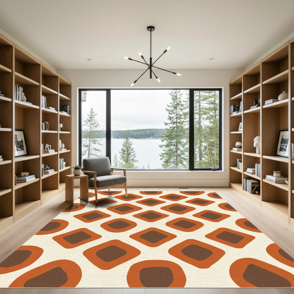 Retro Orange Brown Diamond Grid Rug