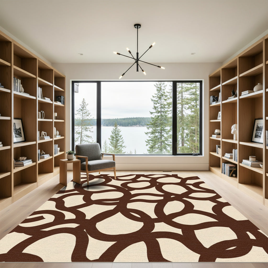 Brown Abstract Continuous Loop Rug