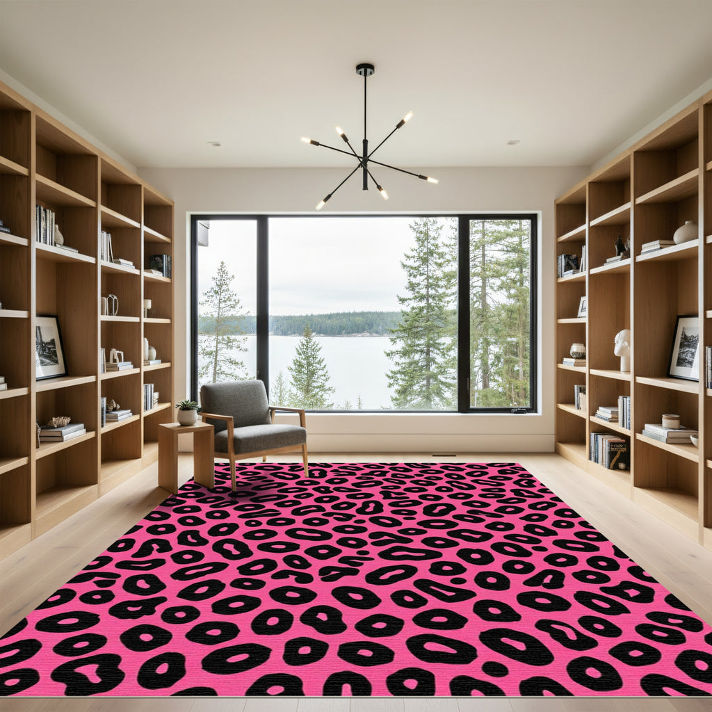 Hot Pink Black Spots Animal Print Rug