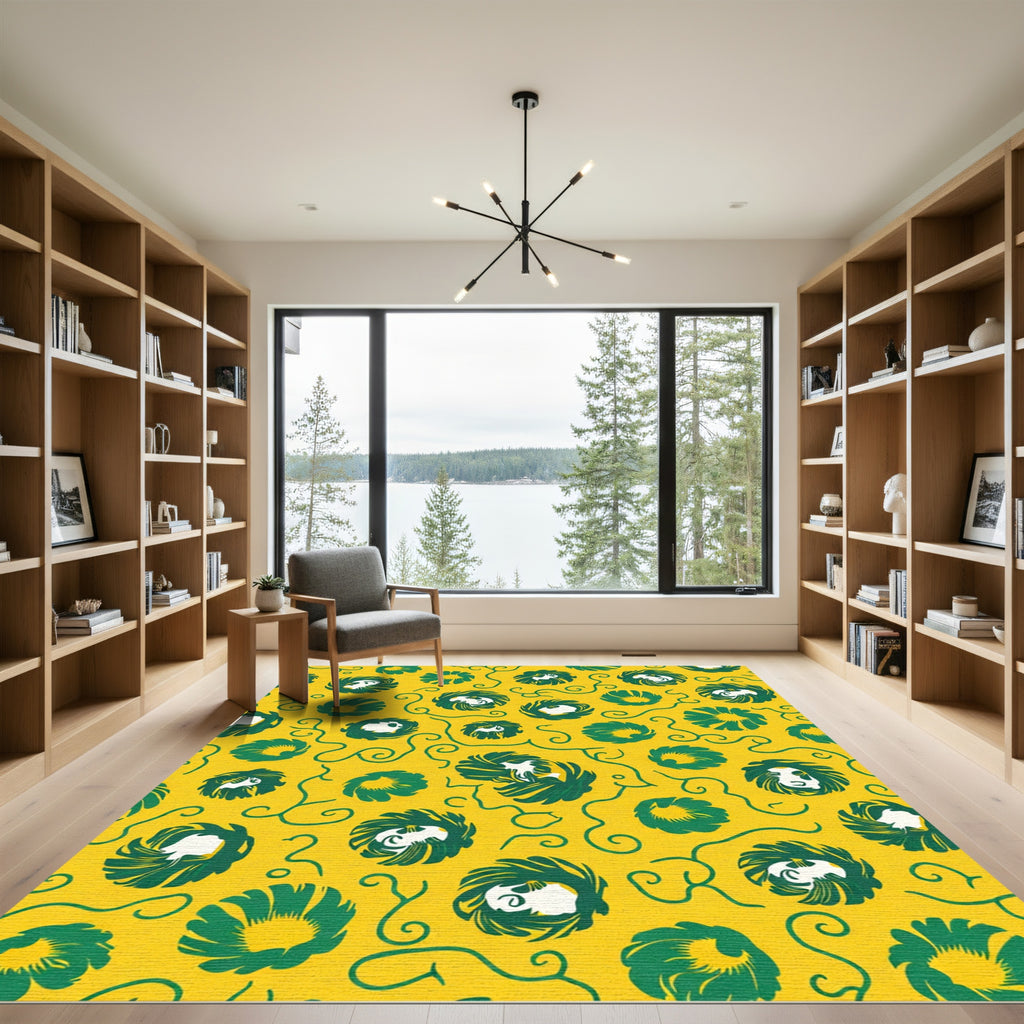Enchanting Yellow Green Floral Swirls Rug