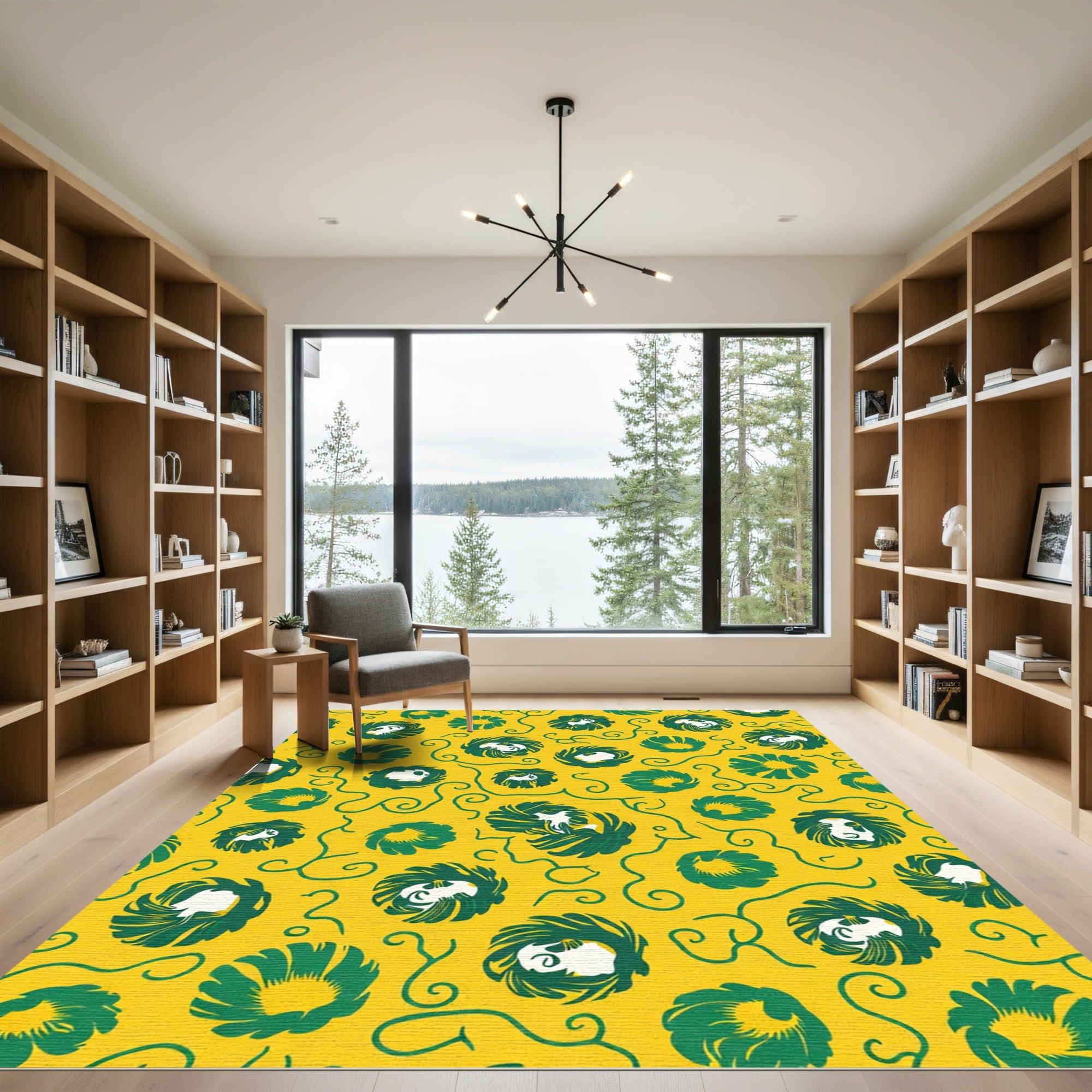 Enchanting Yellow Green Floral Swirls Rug