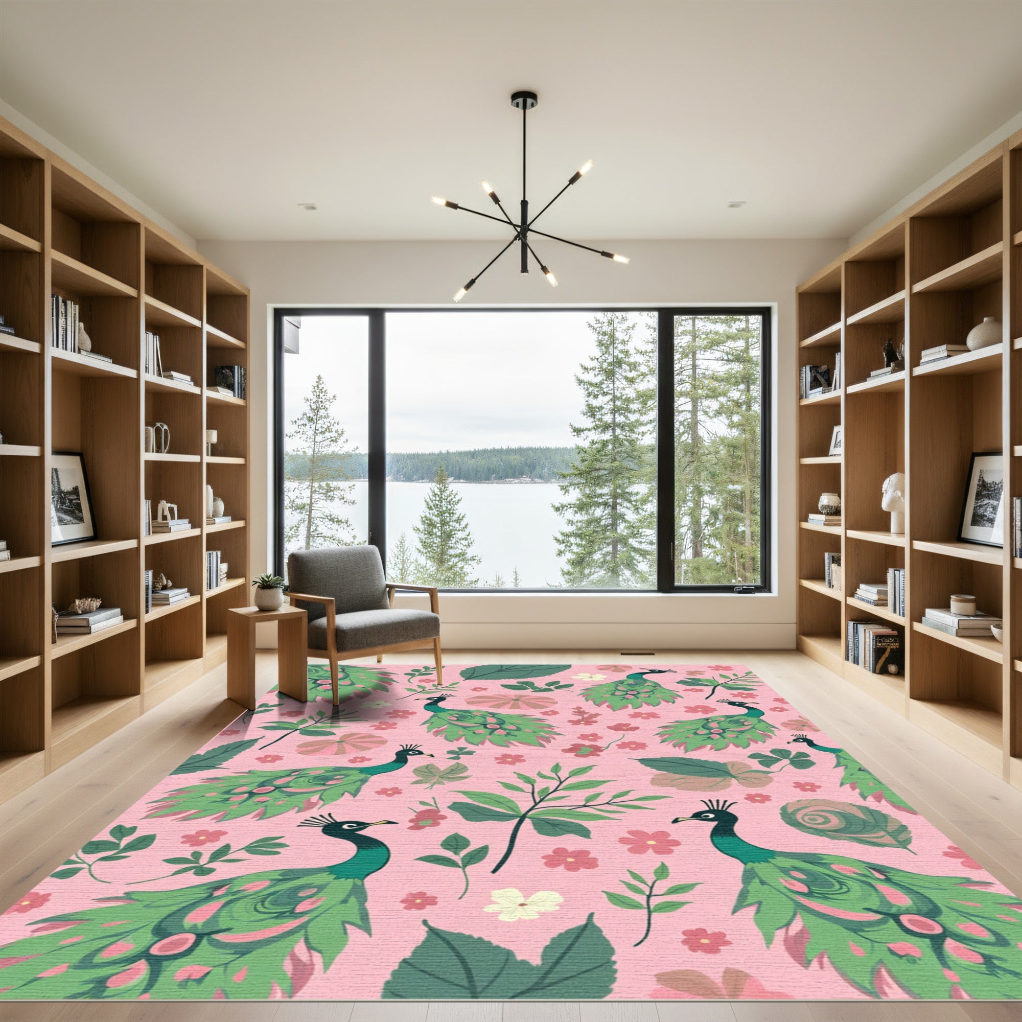 Whimsical Teal Peacock Floral Arrangement Rug