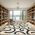 Navy Swirl Cream Ecru Flourish Background Rug