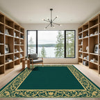 Gold Art Nouveau Leaf Frame Border Rug