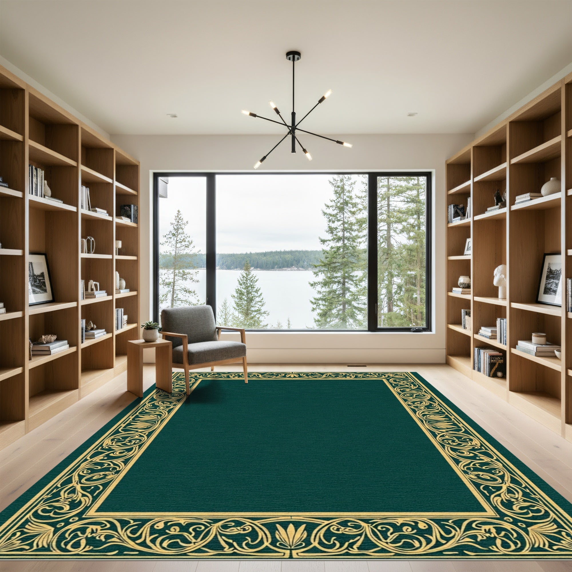Gold Art Nouveau Leaf Frame Border Rug