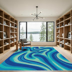 Cool Blue Swirling Waves Rug