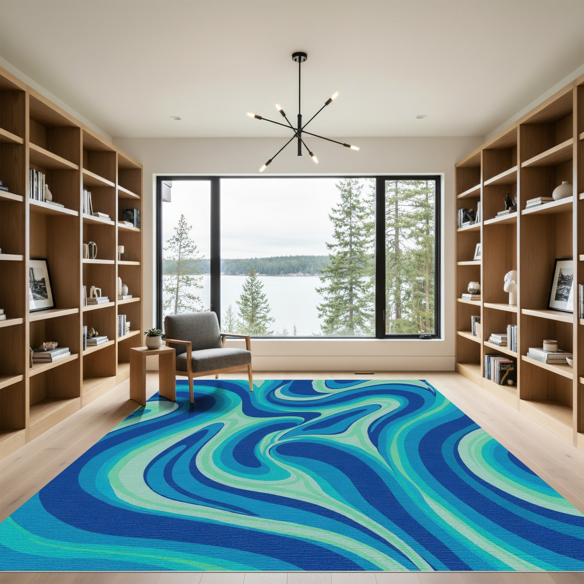 Cool Blue Swirling Waves Rug