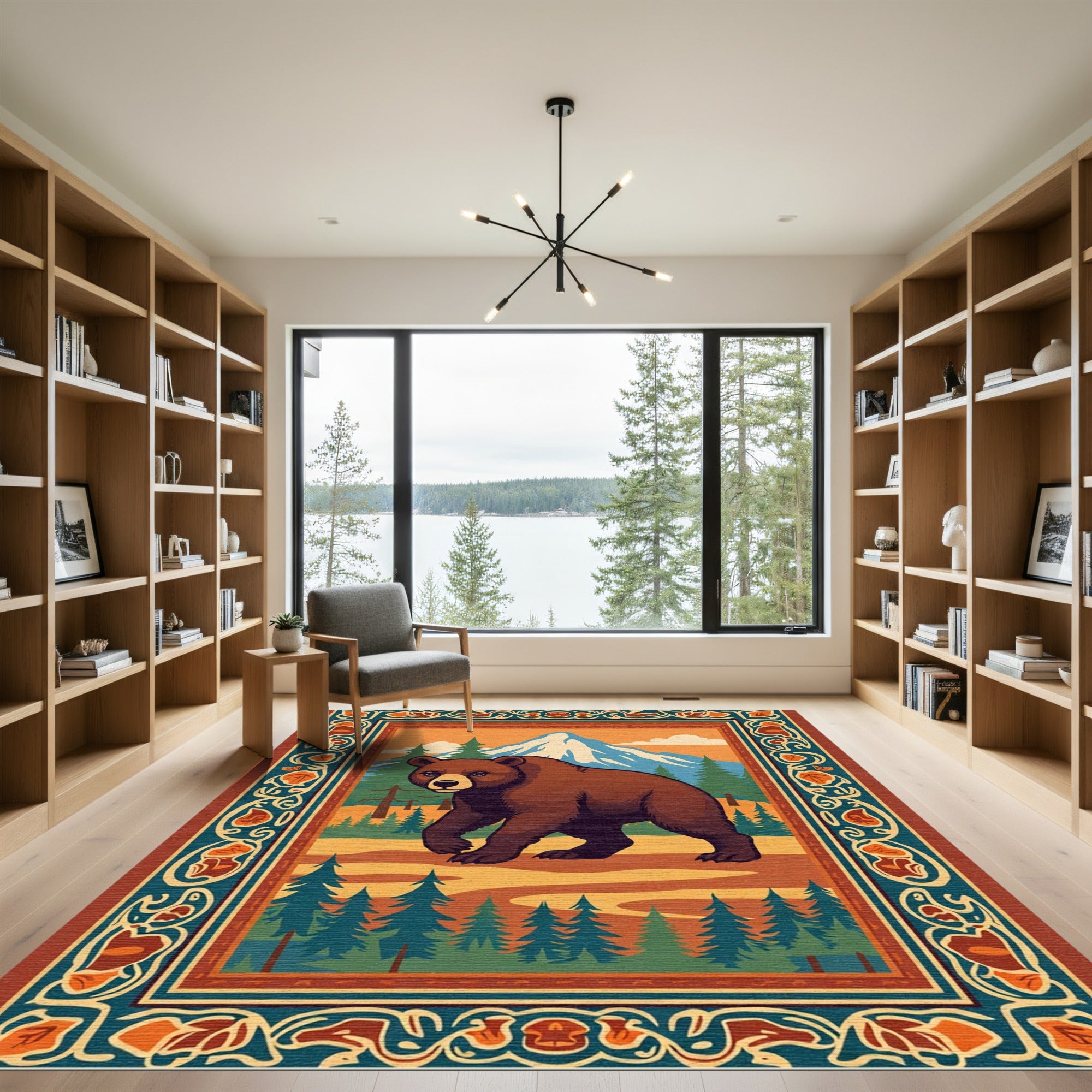 Brown Bear Mountain Forest Landscape Rug