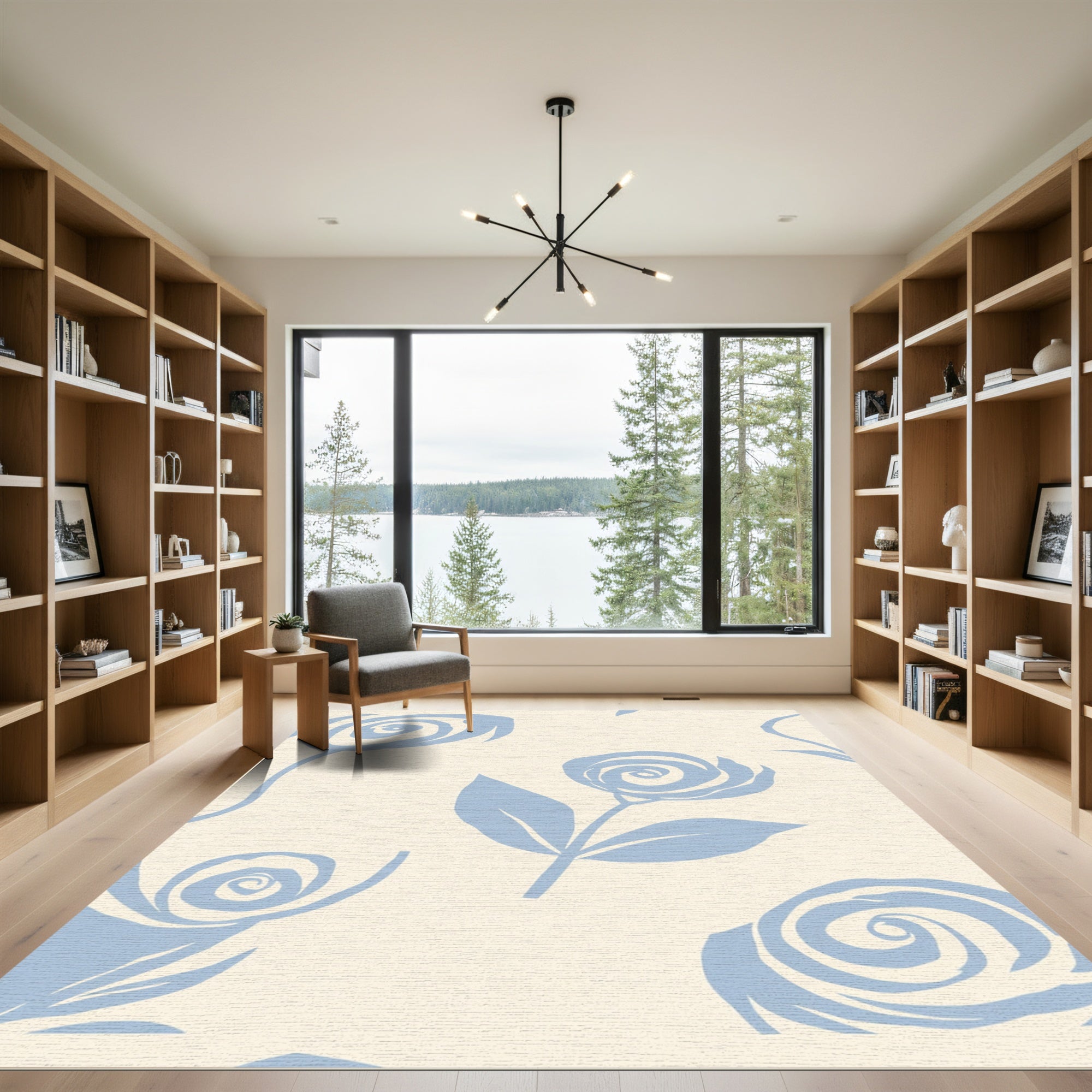 Light Blue Loose Floral Romance Rug