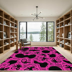 Vibrant Pink Black Abstract Sketch Rug