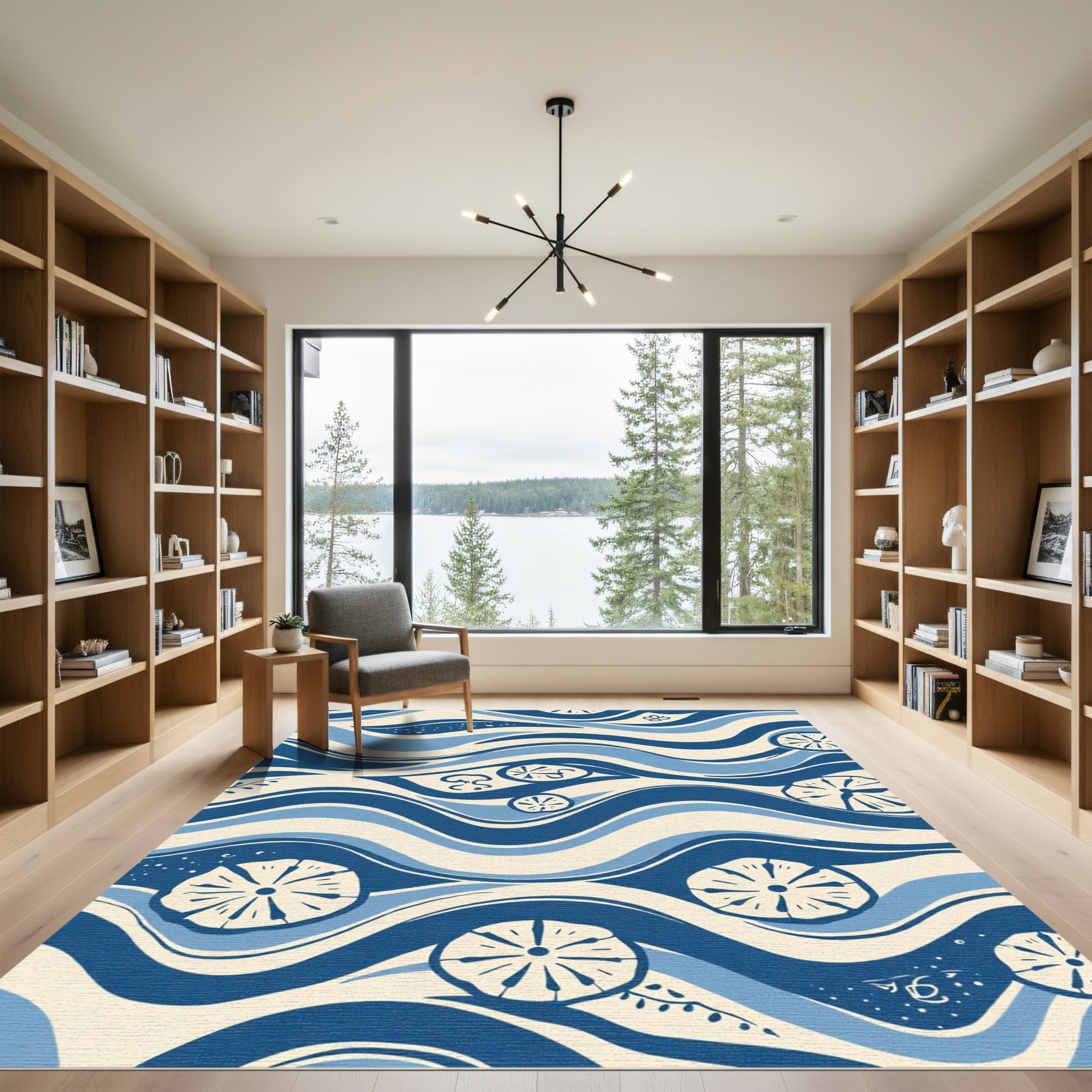 Blue Ivory Wave Floral Rug