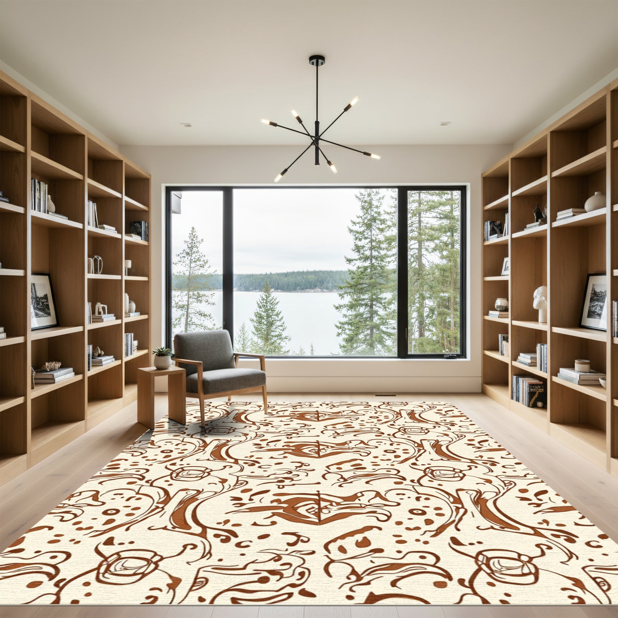 Brown Organic Abstract Scrollwork Rug