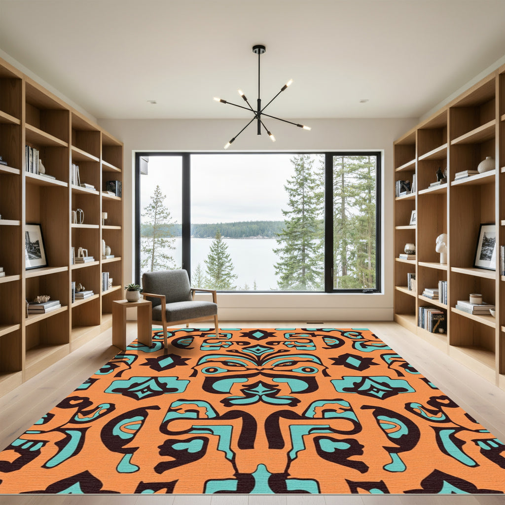 Muted Orange Abstract Tribal Medallion Rug