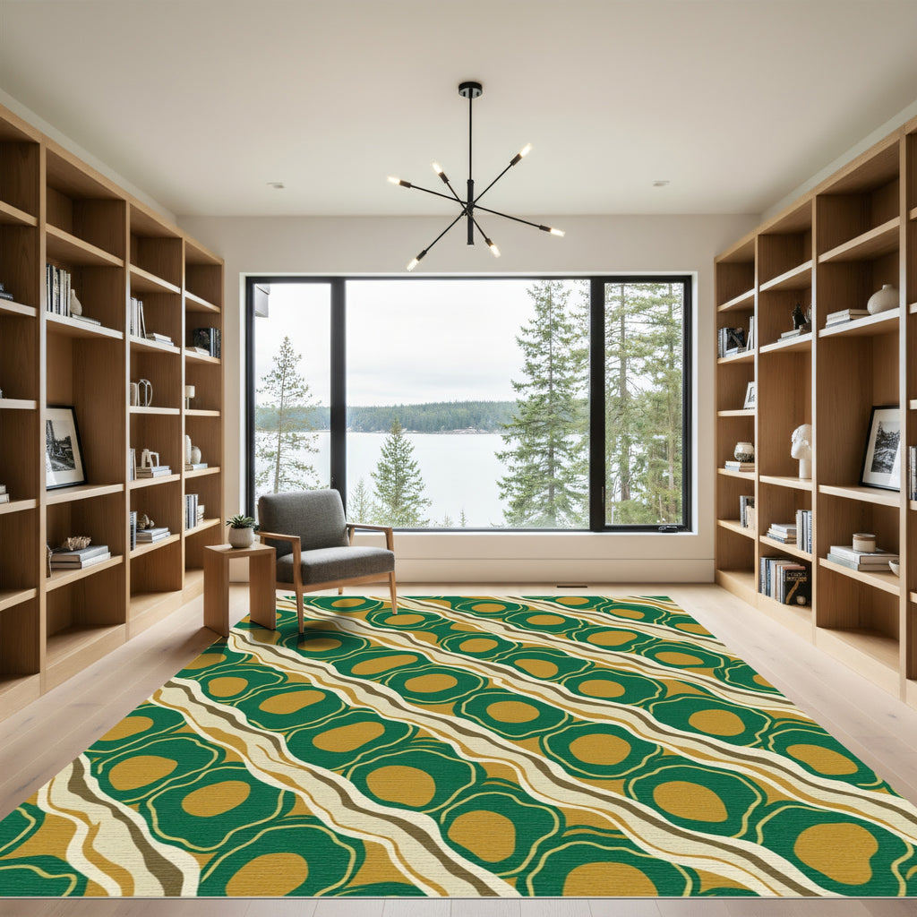 Emerald Gold Abstract Organic Waves Rug