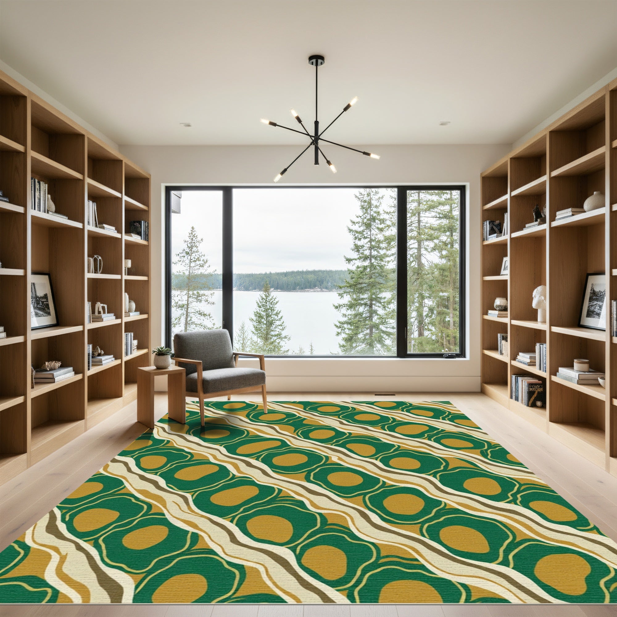 Emerald Gold Abstract Organic Waves Rug