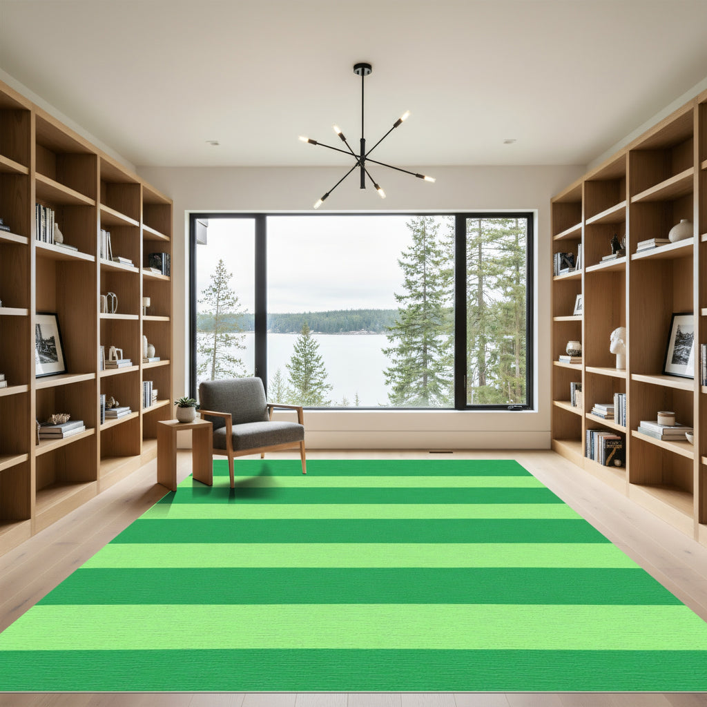Fresh Green Two Tone Stripes Rug