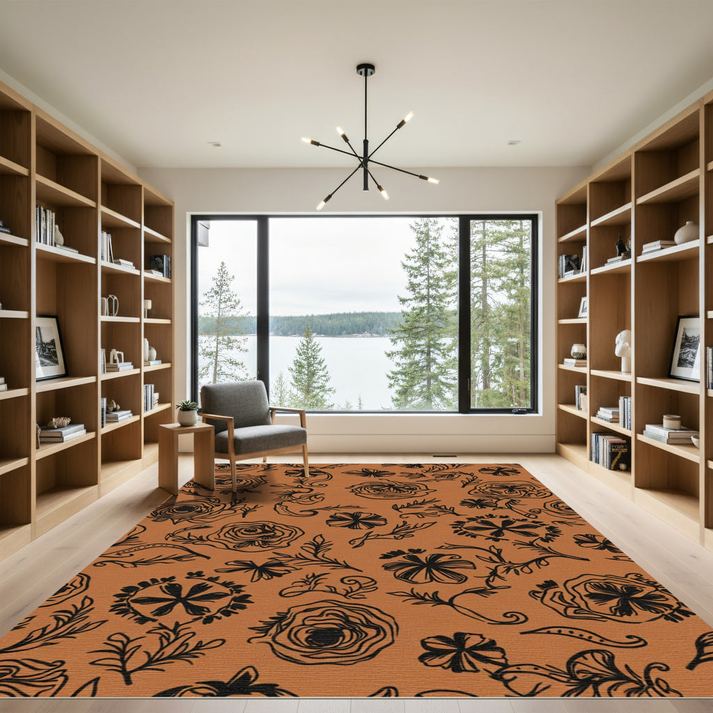 Terra Cotta Floral Silhouette Rug
