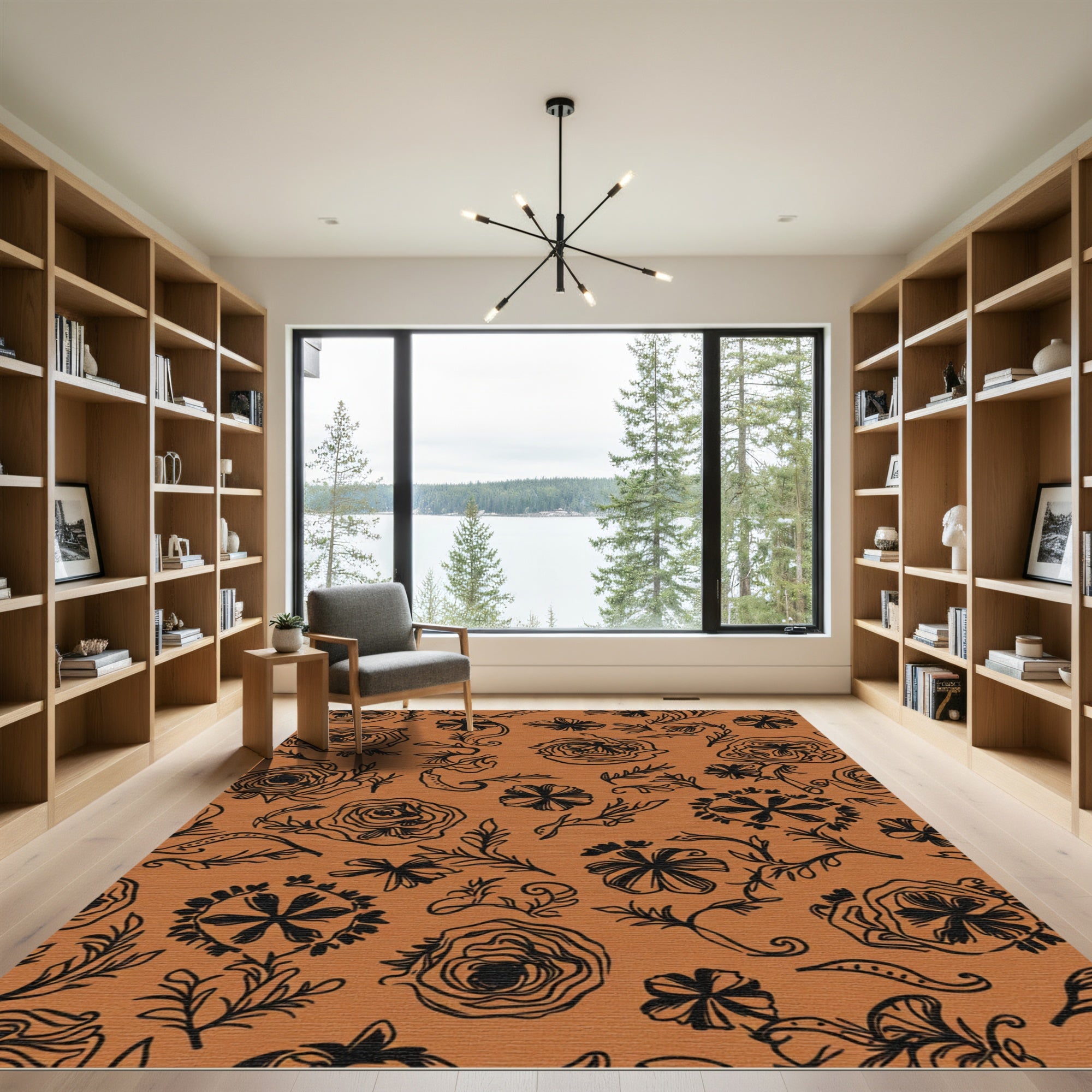 Terra Cotta Floral Silhouette Rug
